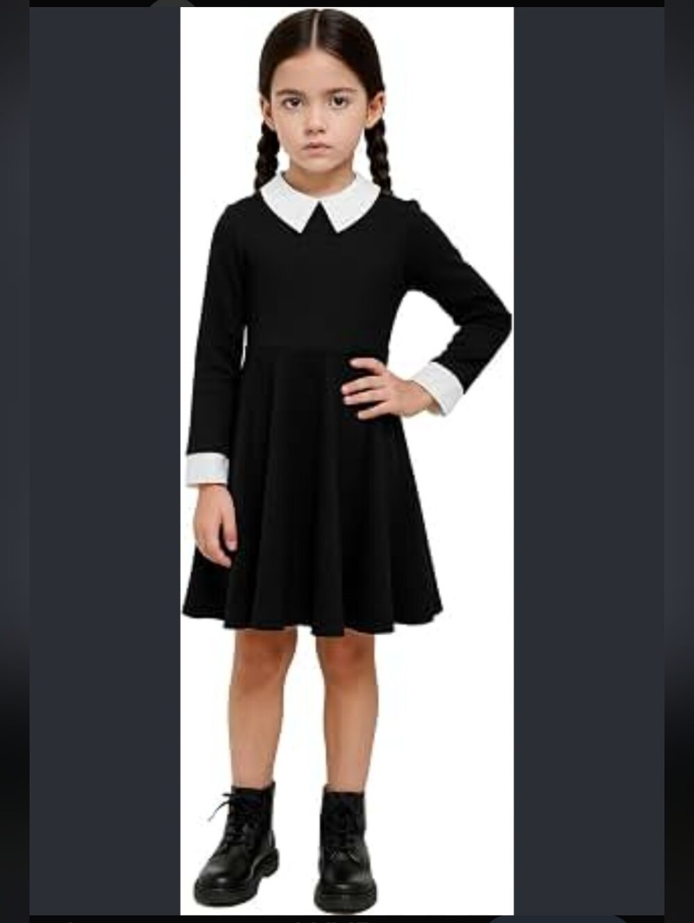 Classic Black Dress with White Collar for Girls - Halloween - 120 ( 5-6)